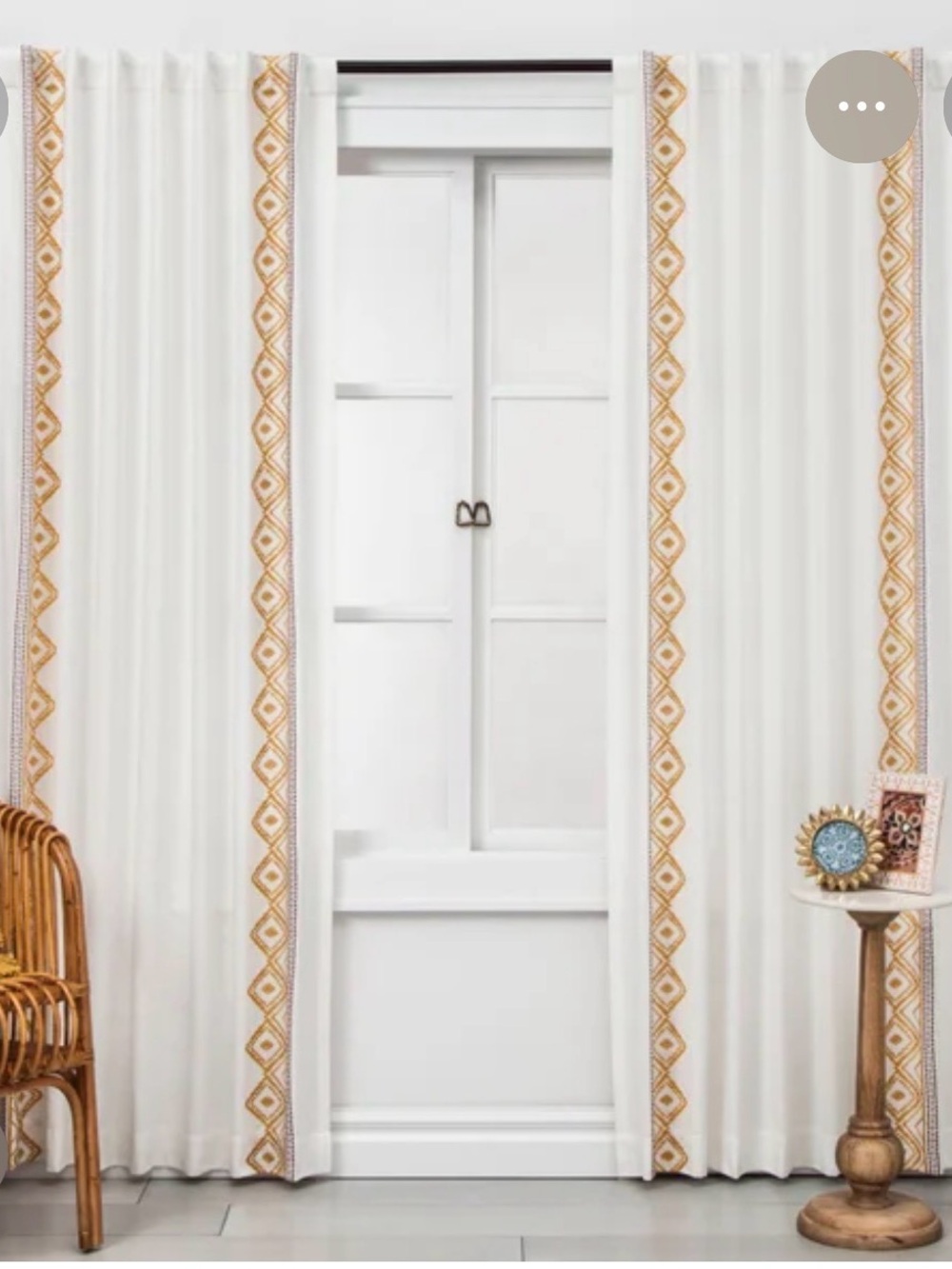Opalhouse White Curtain with Gold Geometric Trim